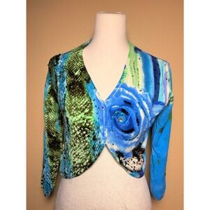 Y2K Avvenire Snakeskin Abstract Sequin Cropped Cardigan Sweater Medium #9